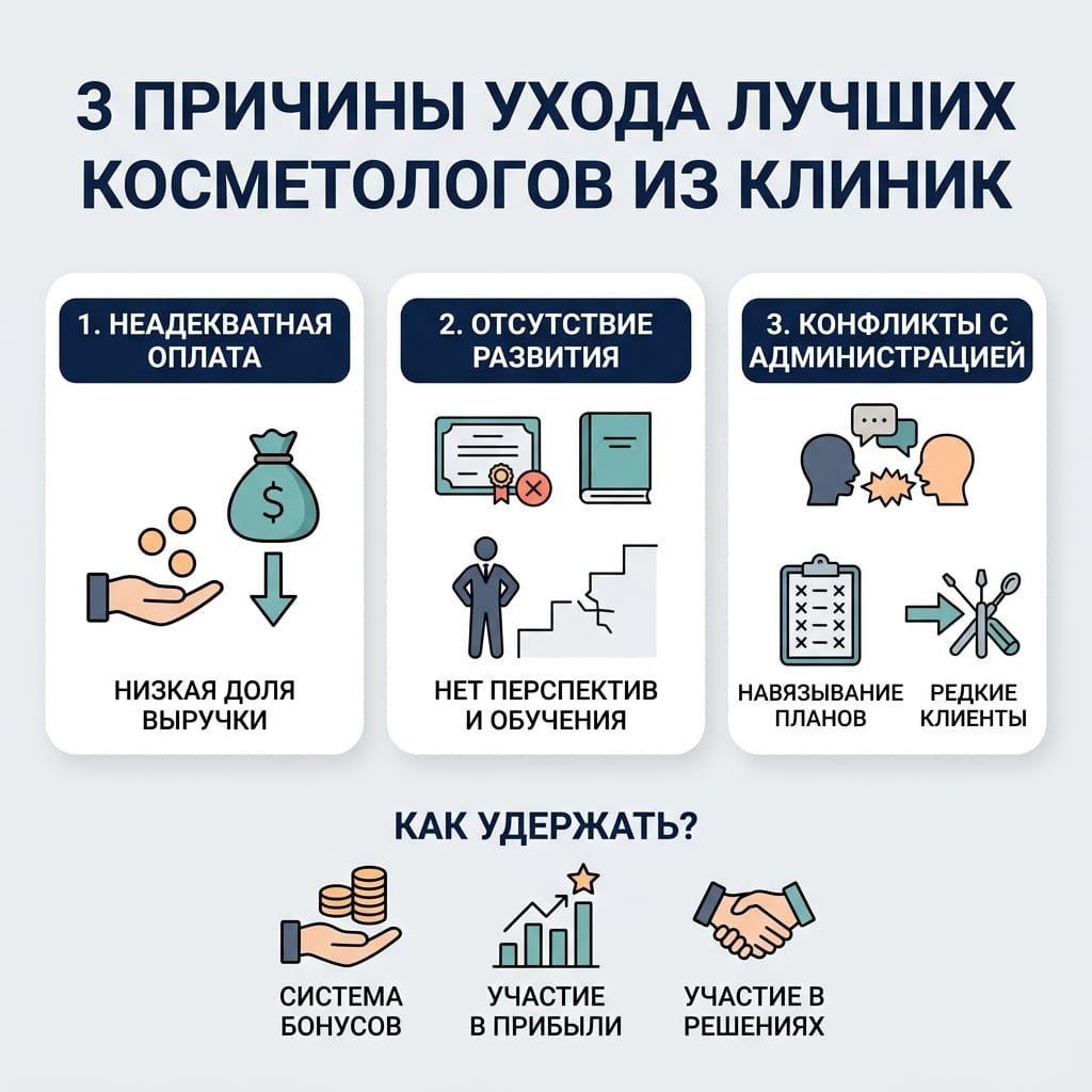 3 причины ухода косметологов: почему вы теряете лучших врачей клиники