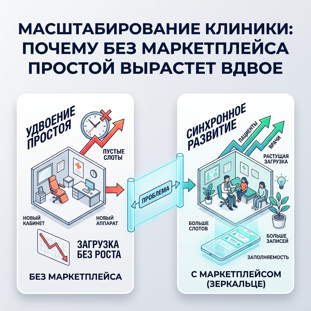 Масштабирование клиники: почему без маркетплейса простой вырастет вдвое