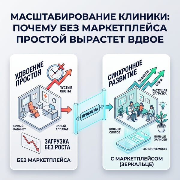 Масштабирование клиники: почему без маркетплейса простой вырастет вдвое